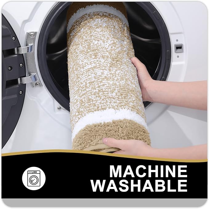 OLANLY Bathroom Rugs 36x24, Extra Soft and Absorbent Microfiber Bath Mat, Non-Slip, Machine Washable, Quick Dry Shaggy Bath Carpet, Suitable for Bathroom Floor, Tub, Shower (Large, Beige)