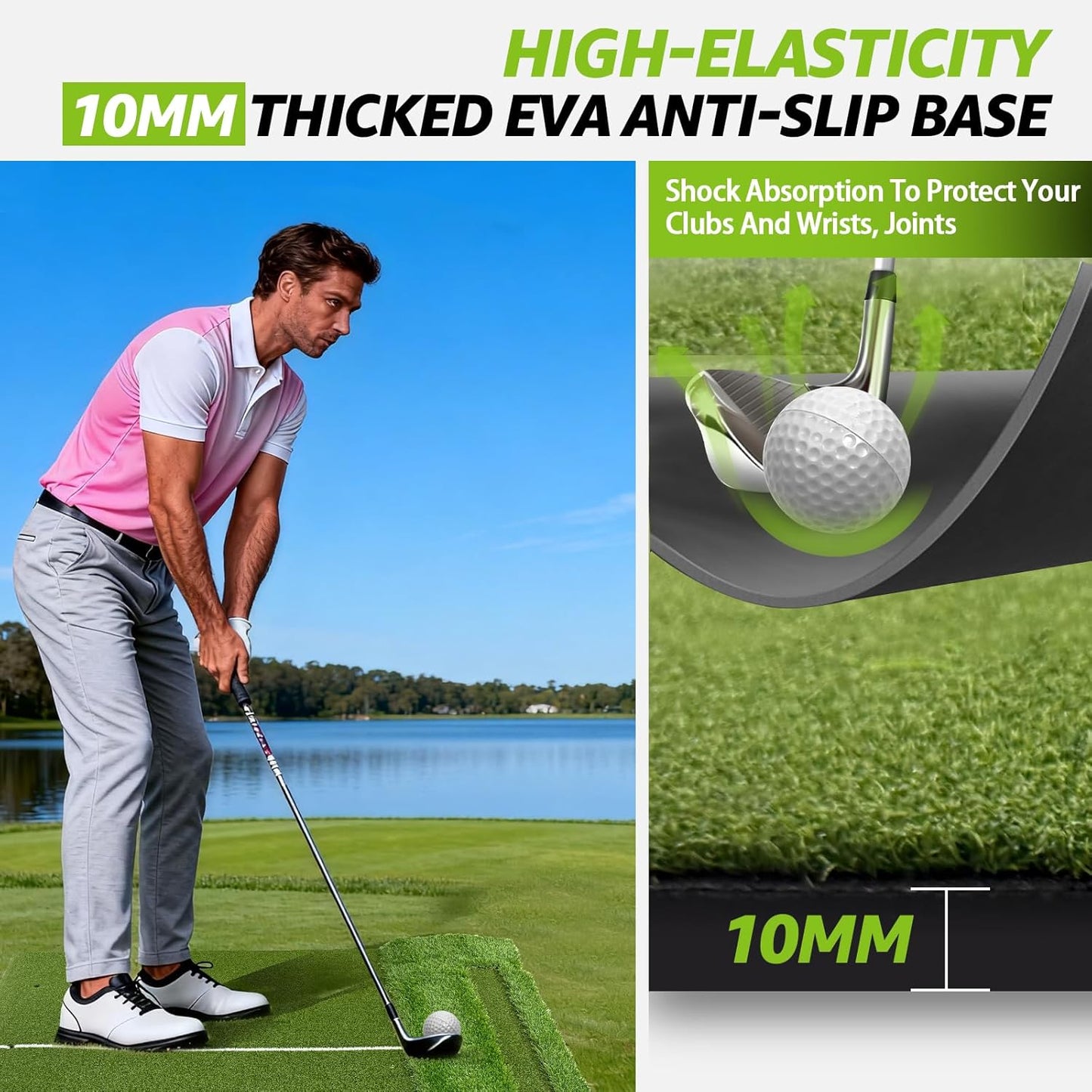 Dual-Turf Golf Mat with Ball Tray, 5x4FT 21mm/50mm Thickened Golf Hitting Mat for Indoor/Outdoor Practice, Turf Driving Range Mat for Golf Simulators and Chipping Swing Driving Training