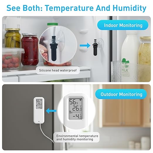 Daytech Freezer Thermometer with Room Thermometer and Freezer Alarm 2in1 WiFi Temperature Sensor with App and Email Alerts for Fridge Fish Tank Pet Cage Wine Cellar Greenhouse 2 Pack (No Hub Required)