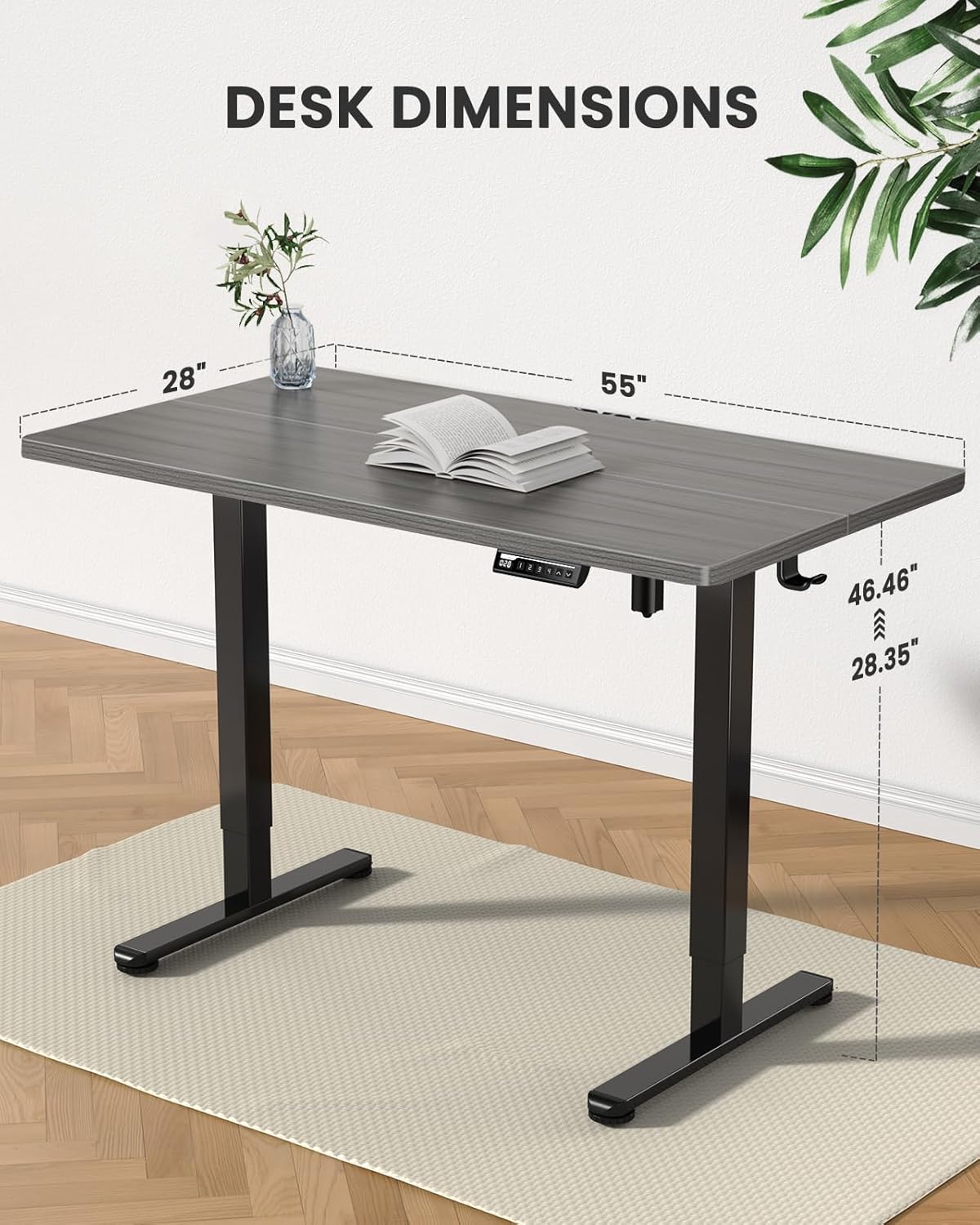 ErGear Height Adjustable Electric Standing Desk, 55 x 28 Inches Sit Stand up Desk, Large Memory Computer Home Office Desk with Two-Piece Desktop (Grey)