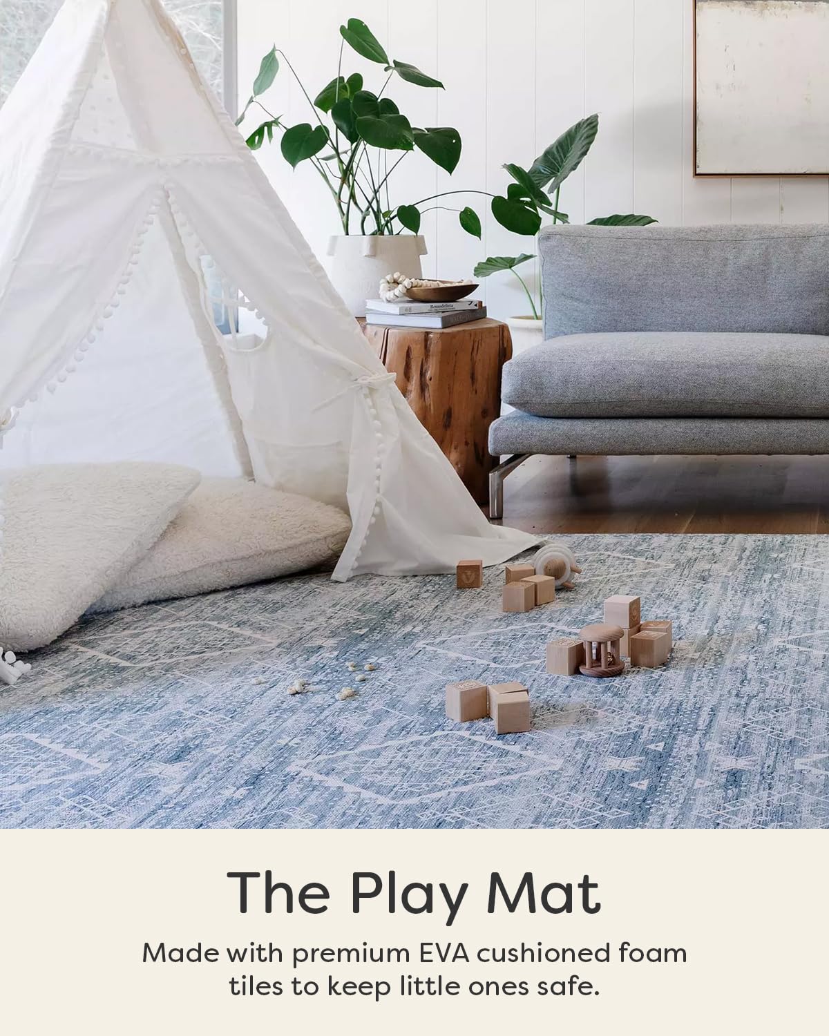 House of Noa Play Mat – 4x8 Indigo Ula – Set of 8 Tiles – Cushioned EVA Foam Play Mat for Floor, Soft Interlocking Mats for Hard Floors