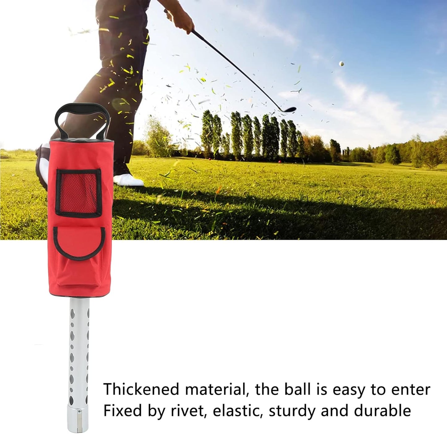 Golf Ball Retriever, Large Capacity Shag Bag with Aluminum Alloy Tube, Portable Golf Ball Shagger for Indoor Outdoor Course