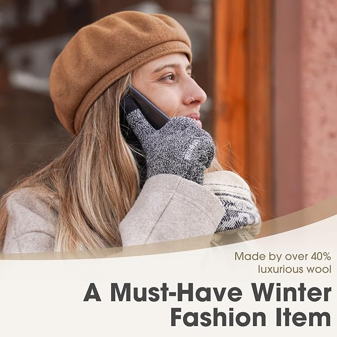 Rahhint Wool Winter Gloves Men Women Fleece lined Knit Gloves with Touchscreen Fingers Insulated Gloves Keep Hand Warm Gift
