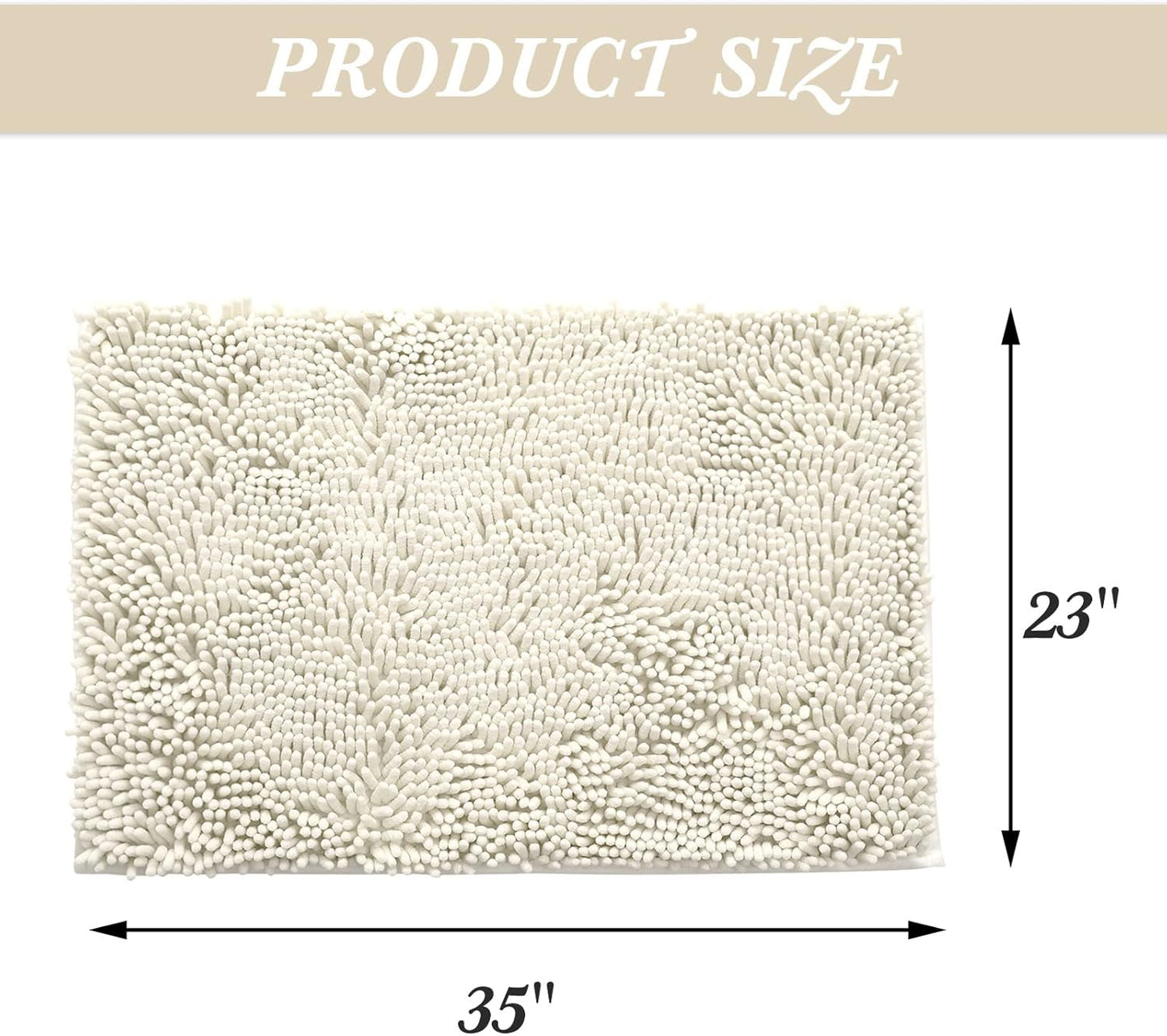 Non-Slip Bath Rug,Extra Soft Microfiber Bedroom Shag Carpet with Anti-Slip Backing,Water/Dust Absorbent Fast Dry Shower Mat,Sound Insulated Stairs Pad,Machine Washable (Ivory,23 x 35 Inches)