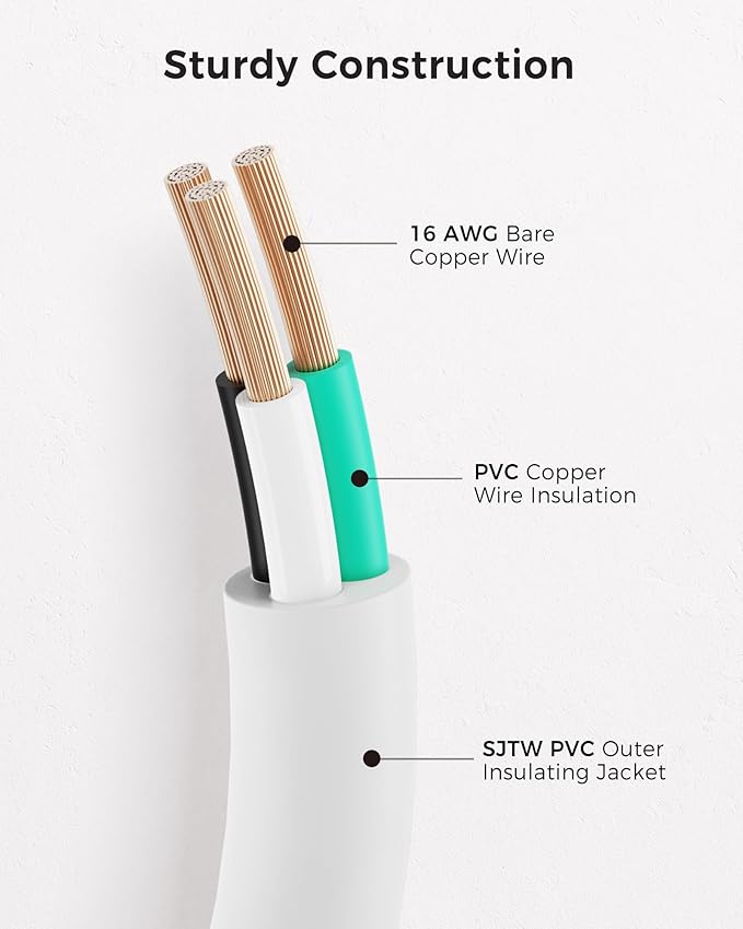 [UL Listed] Cable Matters 2-Pack 16 AWG Heavy Duty 13A Power Extension Cord - 3ft, 3 Prong Power Cord Extension, NEMA 5-15P to NEMA 5-15R, White