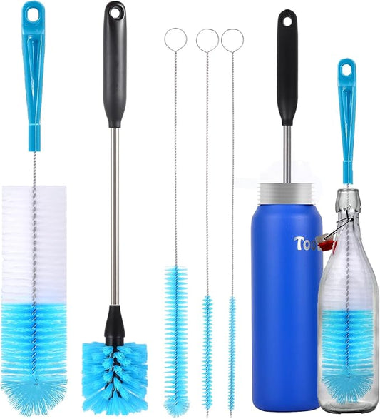 5 Pack Bottle Cleaner Brush, Straw Cleaner Brush & Long Handle - Water Bottle Brush for Narrow Bottles, Baby Bottles, Mugs, Flasks, Wine Decanters, Coffee Cups - Includes 3 Straw Cleaners