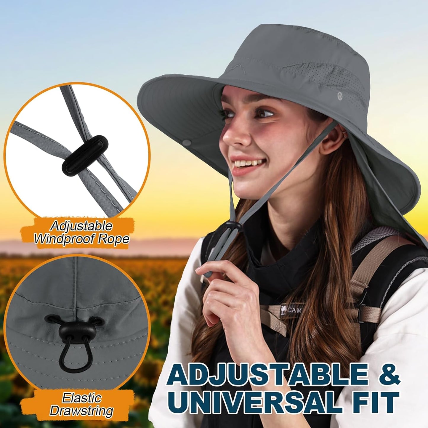 ZOORON Sun Hat for Men Women Fishing Hat with Neck Flap Wide Brim Bucket Hat UV Protection for Beach Camping Hiking