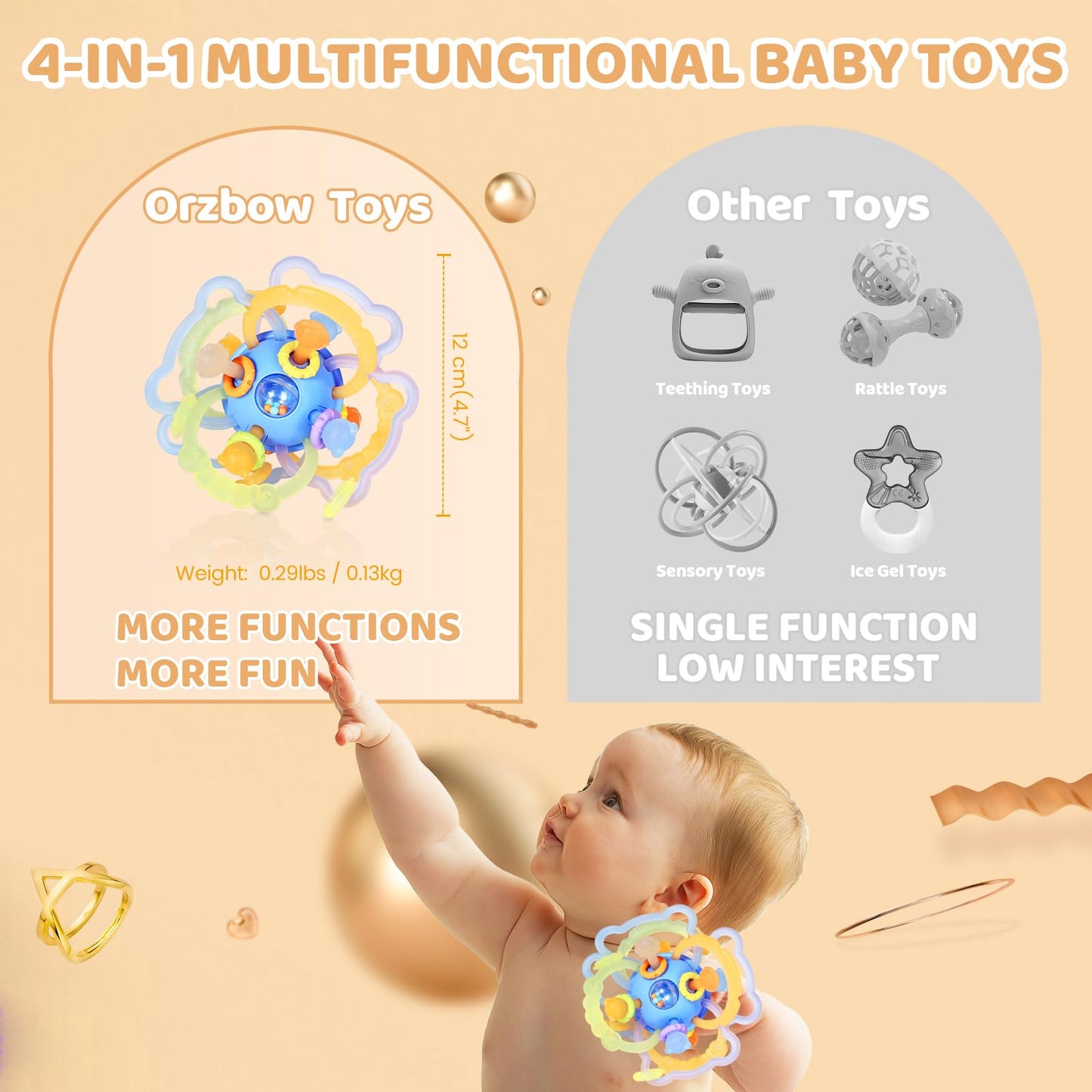 Baby Sensory Teething Toys, Baby Montessori Teether Toys for 0 3 6 9 12 18 Months, Silicone Tummy Time Toy with Rattle Ball for Newborn Infant, Learning Delopmental Gift for Boys Girls, Blue