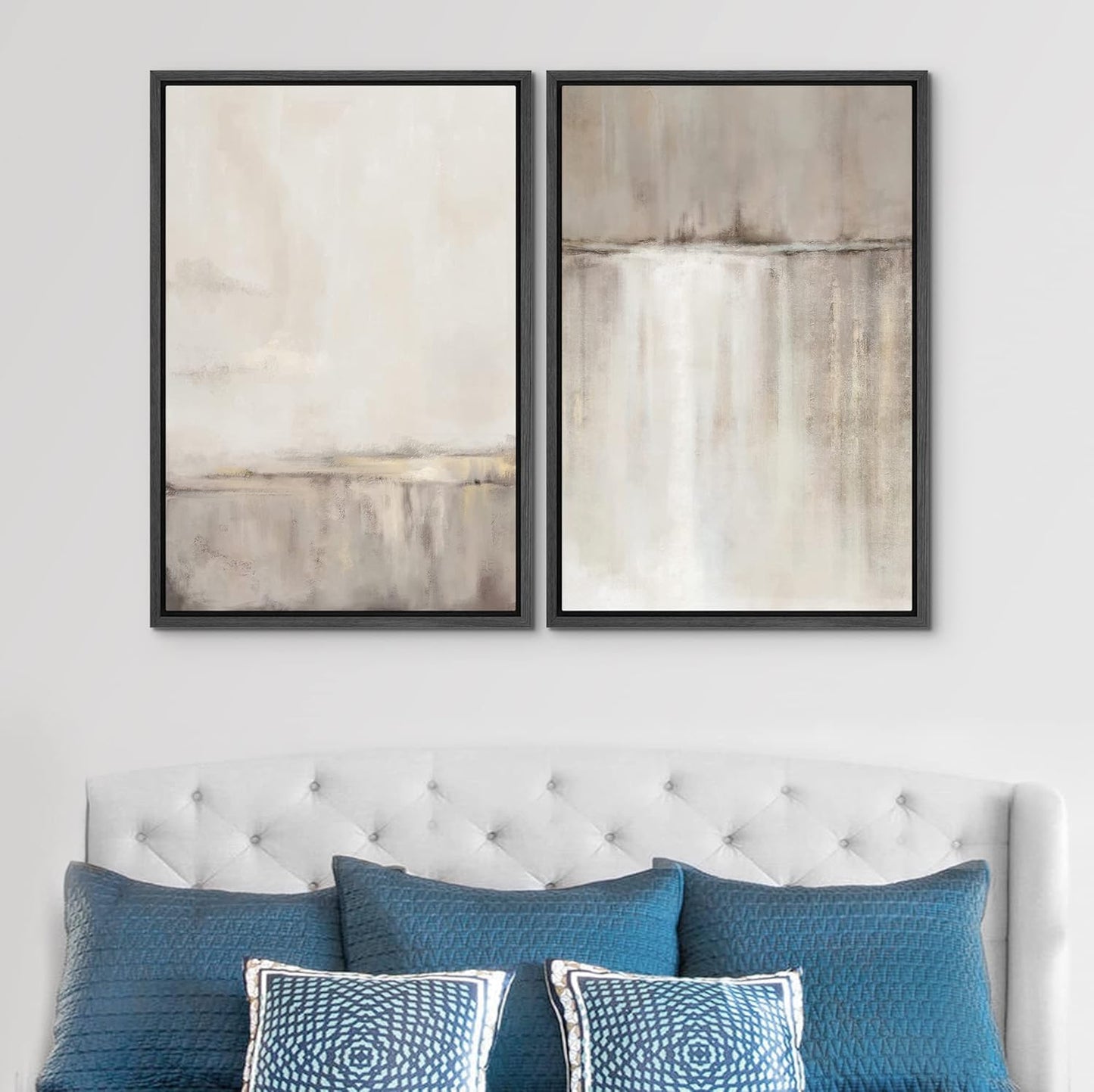 SIGNWIN Framed Canvas Print Wall Art Set Grunge Duotone Tan Landscape Abstract Shapes Illustration Modern Art Decorative Nordic Chic Relax/Zen for Living Room, Bedroom, Office - 16"x24"x2 Black