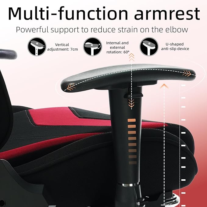 Fabric Gaming Chair, Skin-Friendly and Breathable, Manufactured by A Reputable Manufacturer, Safe and Stable, Specially Designed for Gaming.with Footrest Mg(1005-Red)