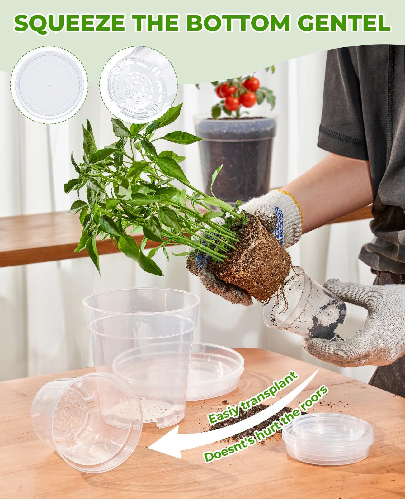 homenote 4/5/6.7 Inch Clear Nursery Pots 18 Pack with Drainage and Plant Saucers, Variety Pack Rigid High-Transparency Plastic Nursery Pots for Plants, Planter Nursery Pots with Drainage Holes