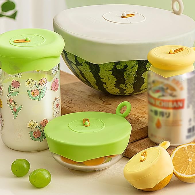 Silicone Stretch Lids for Food Storage, Reusable Stretch and Seal Lids with Easy-open Pull Tab and Day Indicator, 6 Pcs Silicone Dustproof and Fresh-keeping Covers Set for Cups/Cans/Jars/Bowls
