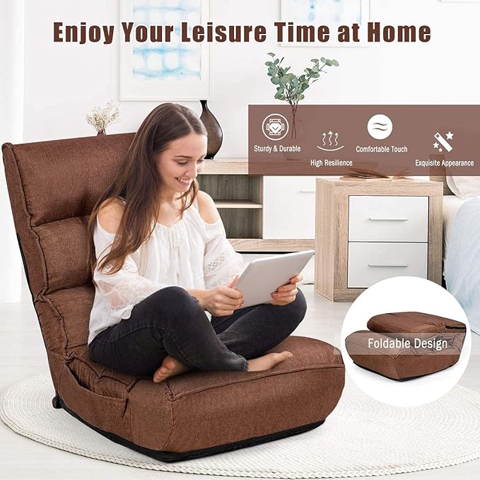 DORTALA Foldable Floor Chair for Adults, Memory Foam Floor Gaming Chair w/ 5-Position Adjustable Head and Back Support, Ergonomic Banana Chair for Bedroom, Living Room, Coffee