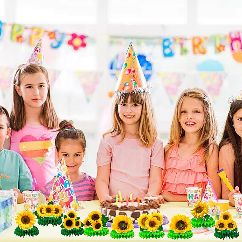 9Pcs Sunflower Birthday Honeycomb Centerpieces Decorations Fall Flower Birthday Party Supplies Sunflower Decor for Baby Shower Gender Reveal Centerpieces Table Decorations