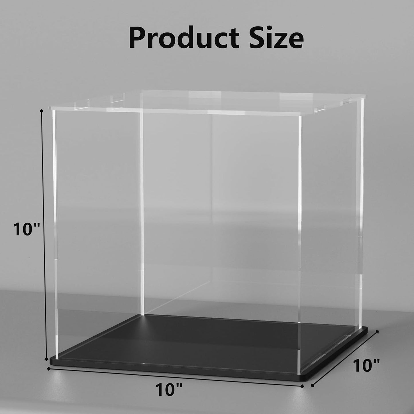 Display Case, Acrylic Box with Matte Black Base and Lid for Display, Super Clear Display Case for Figures (10x10x10 inch)