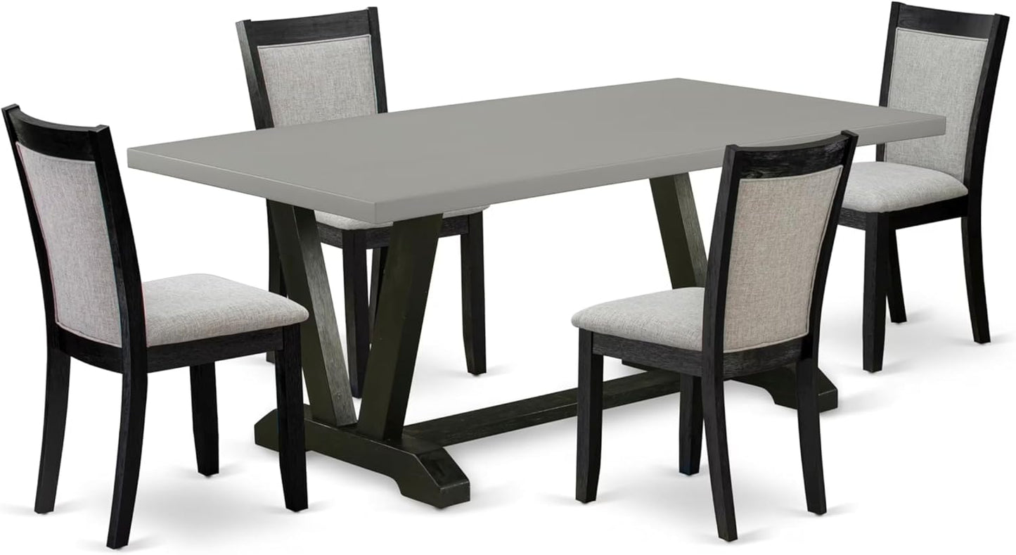 East West Furniture V697MZ606-5 5 Piece Dining Table Set for 4 Includes a Rectangle Kitchen Table with V-Legs and 4 Shitake Linen Fabric Parson Dining Chairs, 40x72 Inch, Multi-Color