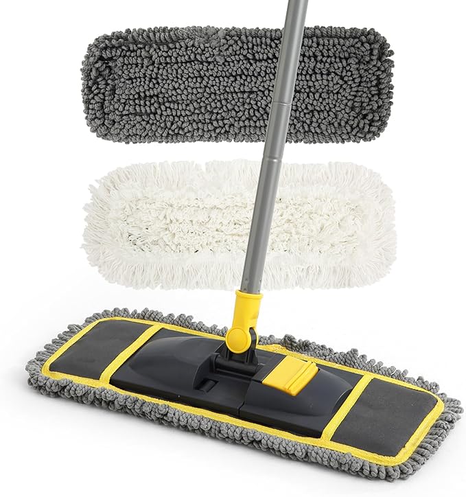 Yocada Dust Mop for Floor Cleaning with 2 Different Mop Pads Wet & Dry for Hardwood Ceramic Marble Tile Laminate Home Kitchen 51in Long