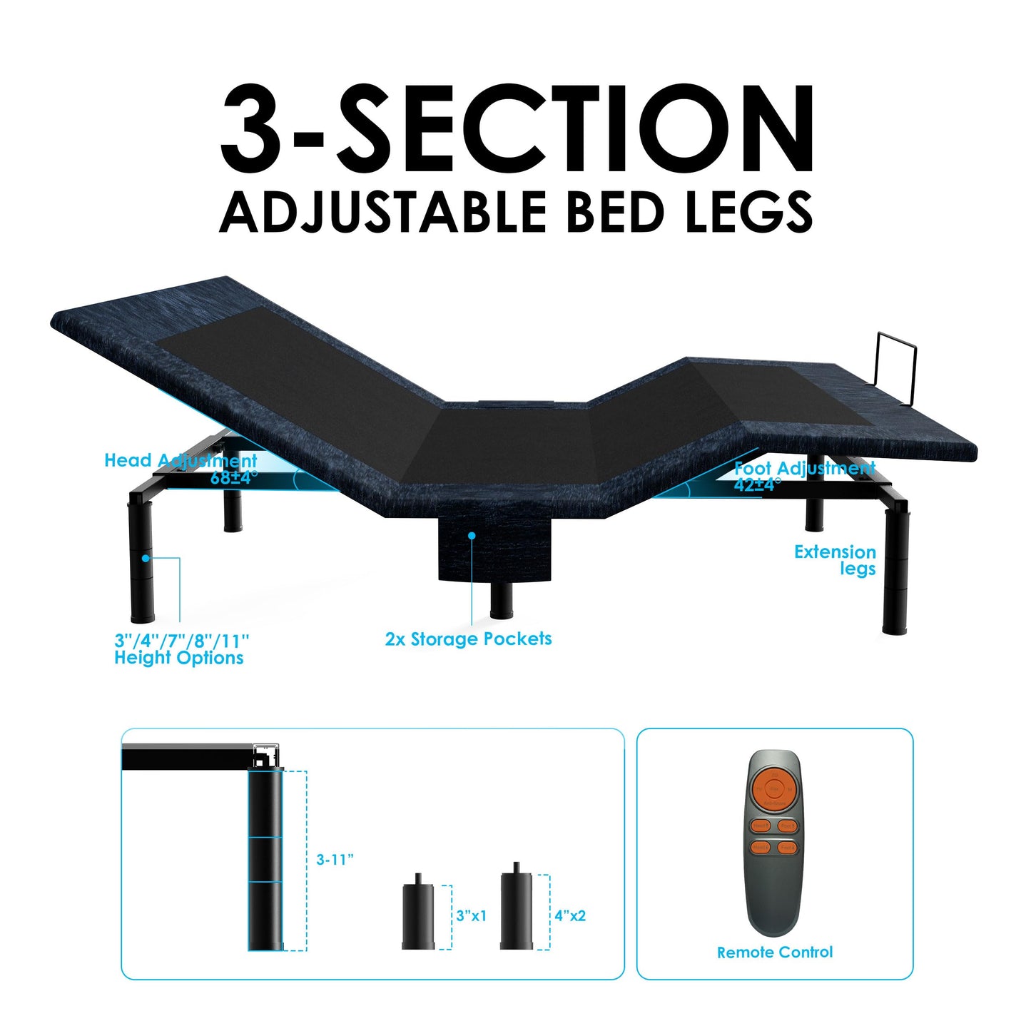 Zhumeiling Patented Design Smart Adjustable Bed Frame, Twin XL Adjustable Base with Quiet Motor, Zero Gravity & Anti-Snore, Easy Assembly, Heavy-Duty Metal Support, Suitable for Bedroom & Elderly Use