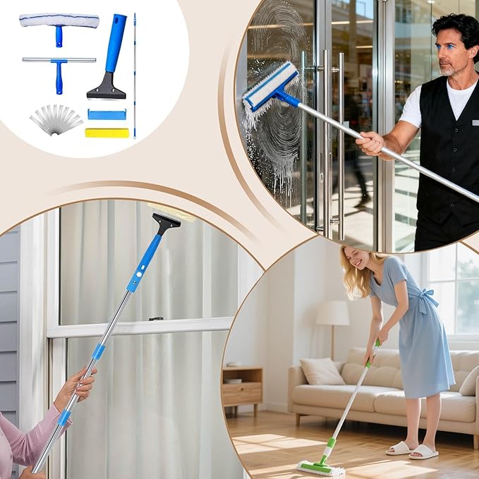 Cleaning Squeegee, Rotatable Telescopic Handheld Floor Scrubber, Glass Cleaning Mirror Wiper Tool, Ergonomic Design with Extendable Handle and Smooth Wiping, Tile Wall Bathroom Kitchen Home