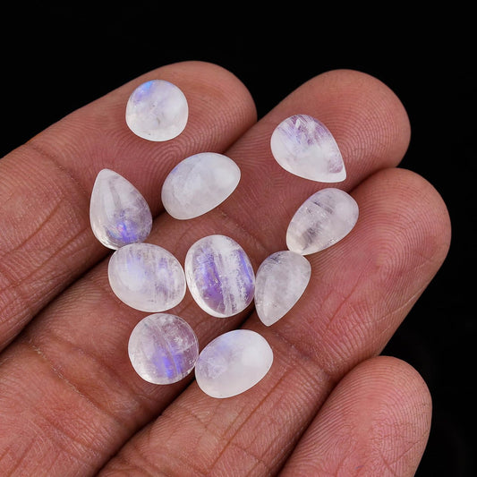 CRYSTALIS (10pcs) Rainbow Moonstone Natural Loose Gemstone Wholesale Bulk Cabochons Jewelry Making Supply, Chakra Healing Polished Stone, DIY, Gem Collection (5-8mm)
