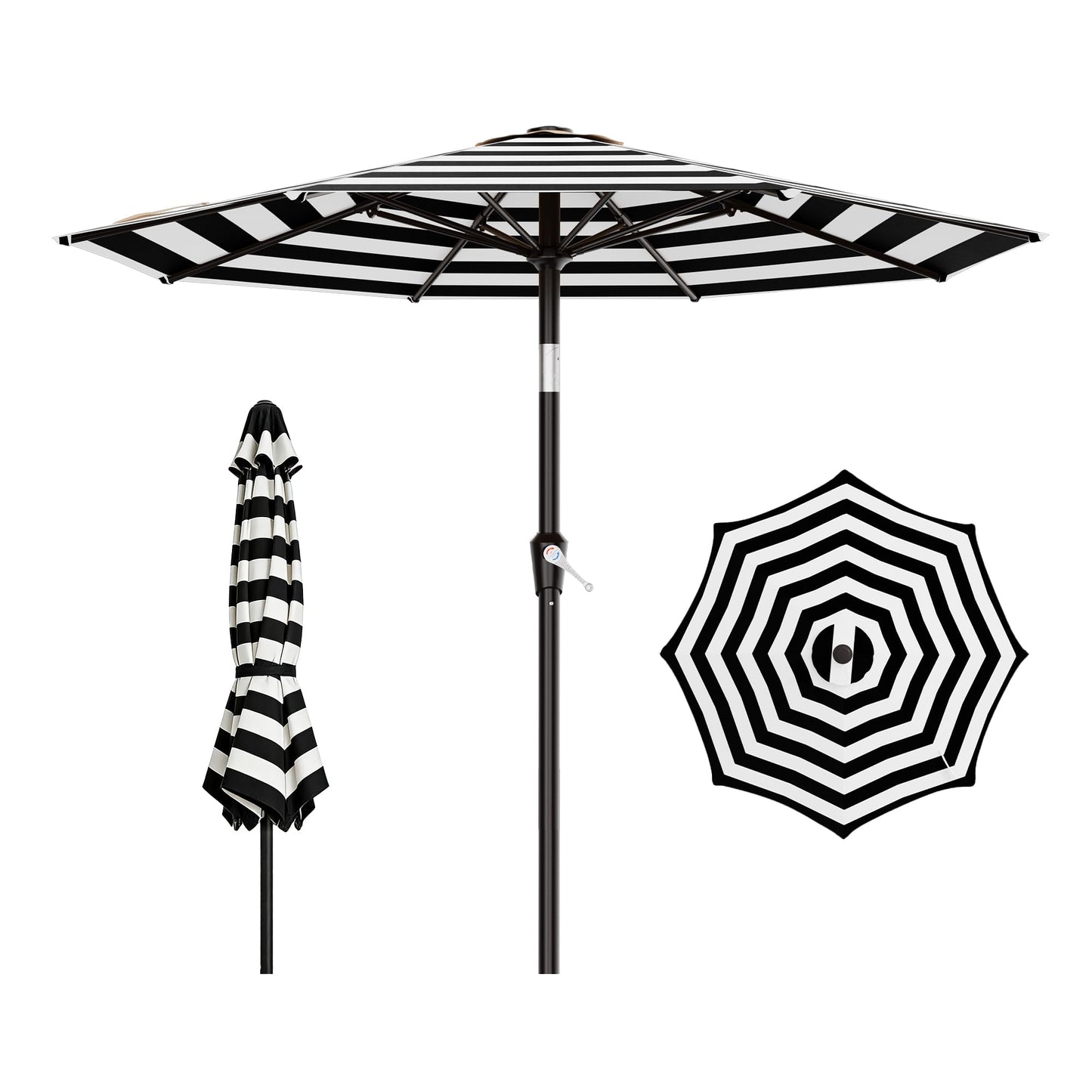 AreShark 9 FT Patio Umbrella for Outdoor, Outdoor Table Umbrella with Push Button Tilt and Crank, Outdoor Patio Umbrellas with 8 Sturdy Ribs for Market, Garden, Pool (Black & White Stripe)