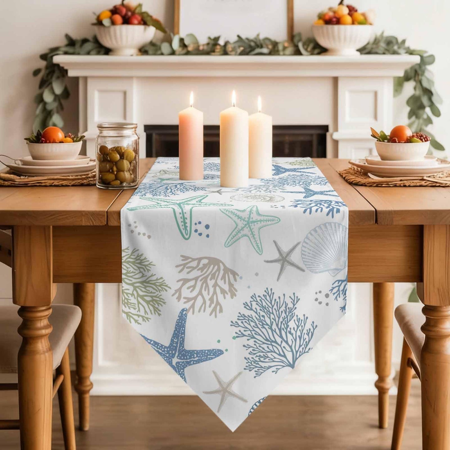 Beach Coastal Table Runner 36 Inches Long, Summer Nautical Dress Scarves, Ocean Starfish Coral Shell Kitchen Dining Table Decorations and Supplies Farmhouse Table Runners for Home Party Small 13"x36"