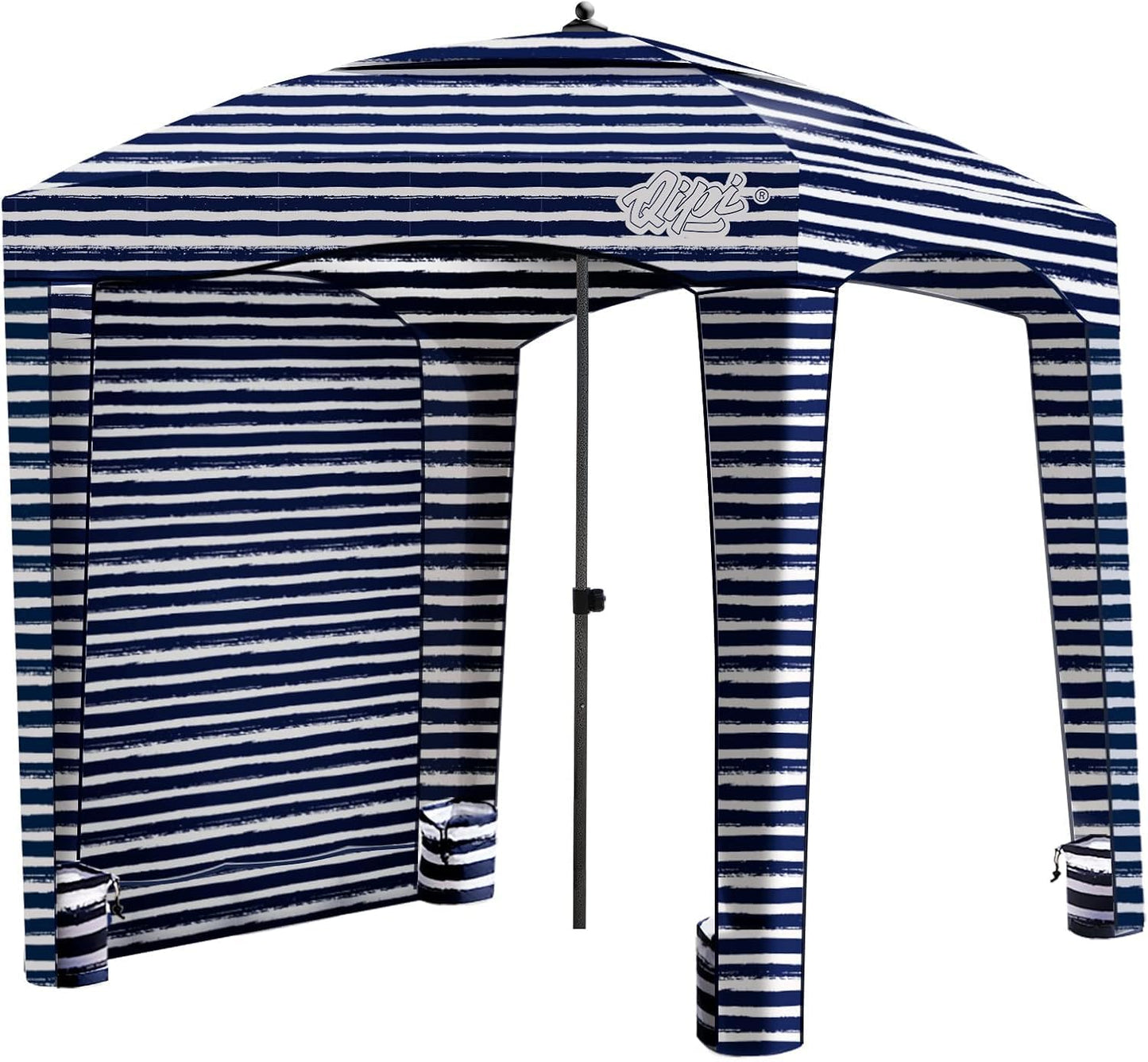 Qipi Beach Cabanas for Sand, Beach Canopy with Sandbags & Side Wall for Family, Easy Set Up Sun Shelter, UPF 50+ UV Protection with Roof Vent 6' x 6' A-Sailor Stripes