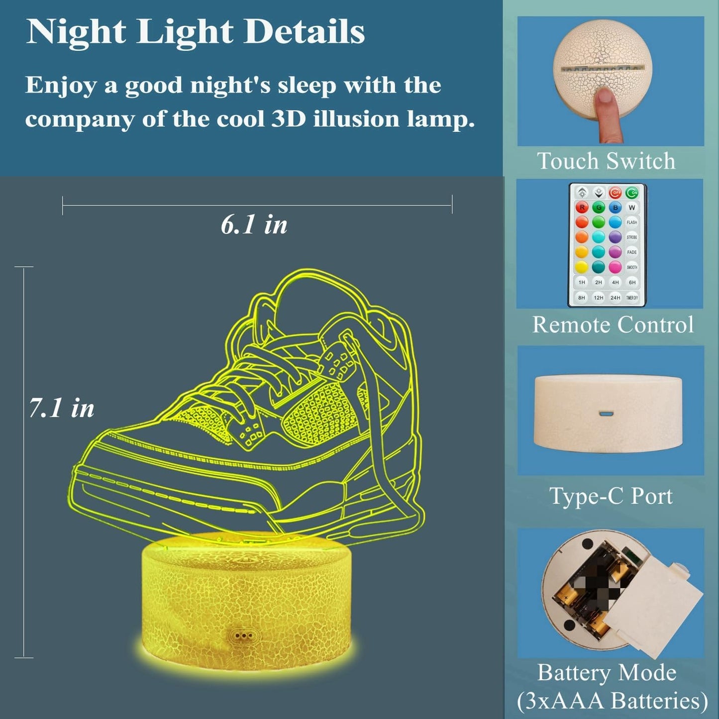 Sneaker Gifts, Sport Shoes, Sneaker Gifts, 3D Illusion Night Light Lamp, 16 Colors Changing, Timer, 4 Flash Modes and Dimmable, Kids Room Decoration, Xmas Gifts