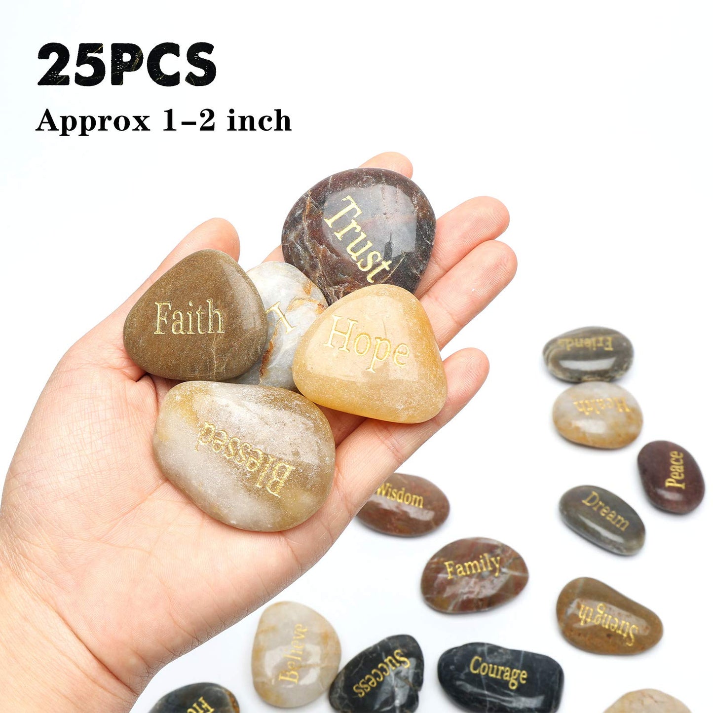 BigOtters 25PCS Inspirational Rocks - Encouragement Stones with Engraved Words for Meditation, Home Office Decor & Birthday, Gratitude Women Gifts