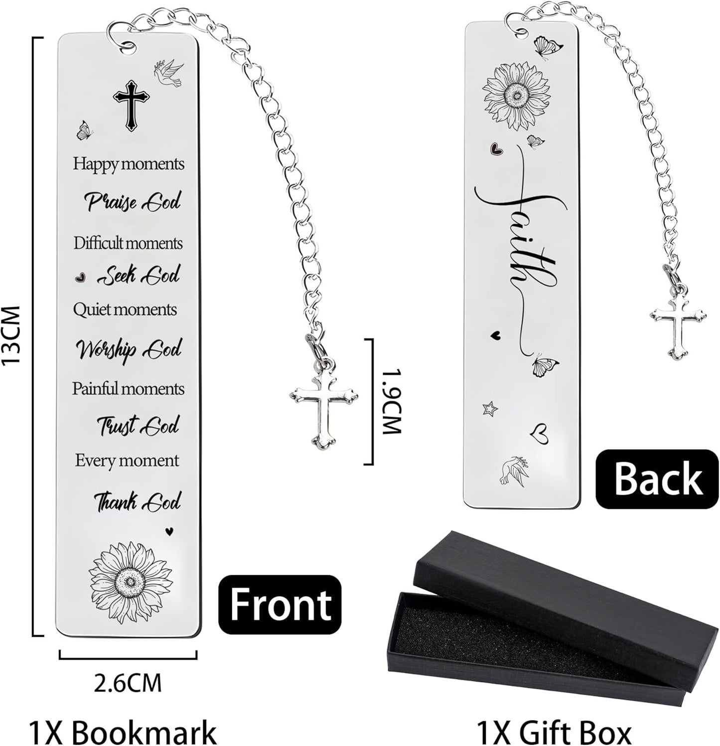 Sunflower Christian Bookmark Gifts for Women - Metal Bible Book Marks with Every Moment Thank God Prayer Quote, Catholic Faith Gift for Baptism First Communion Birthday Christmas