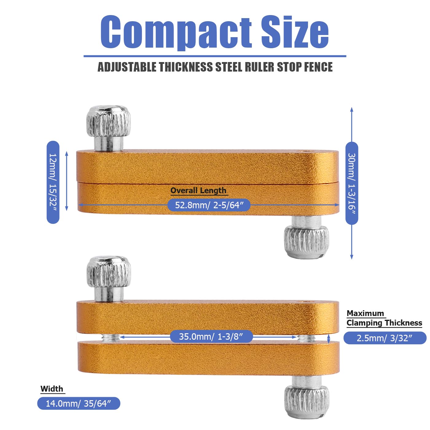 Mesee 4 Pieces Ruler Positioning Blocks Adjustable Thickness Ruler Stop Fence Woodworking Aluminum Alloy Rulers Limit Block Scribing Tool Rulers Locator Wood Mortise Scriber Line Marking Gauge