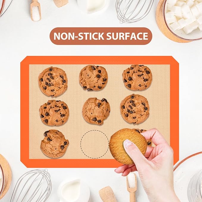 Silicone Baking Mat, Baking Sheets Non Stick, Silicone Mats for Baking, 3 Pcs for Cookie, Bread and Pastry, Baking Supplies for Oven, Orange