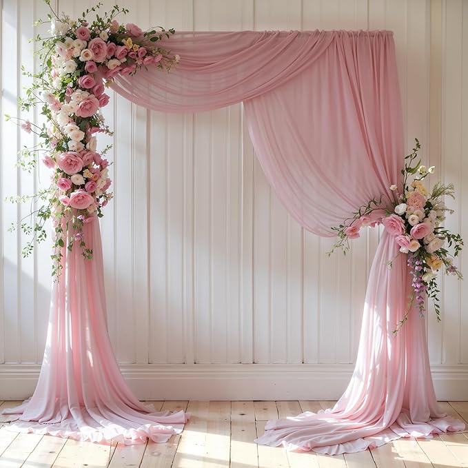 Wedding Arch Draping Fabric, 1 Panel 18FT Dusty Rose Sheer Backdrop Curtain Chiffon Fabric Drapery Voile Scarf Draping Panels for Wedding Archway Ceremony Curtain Valance Party Decoration
