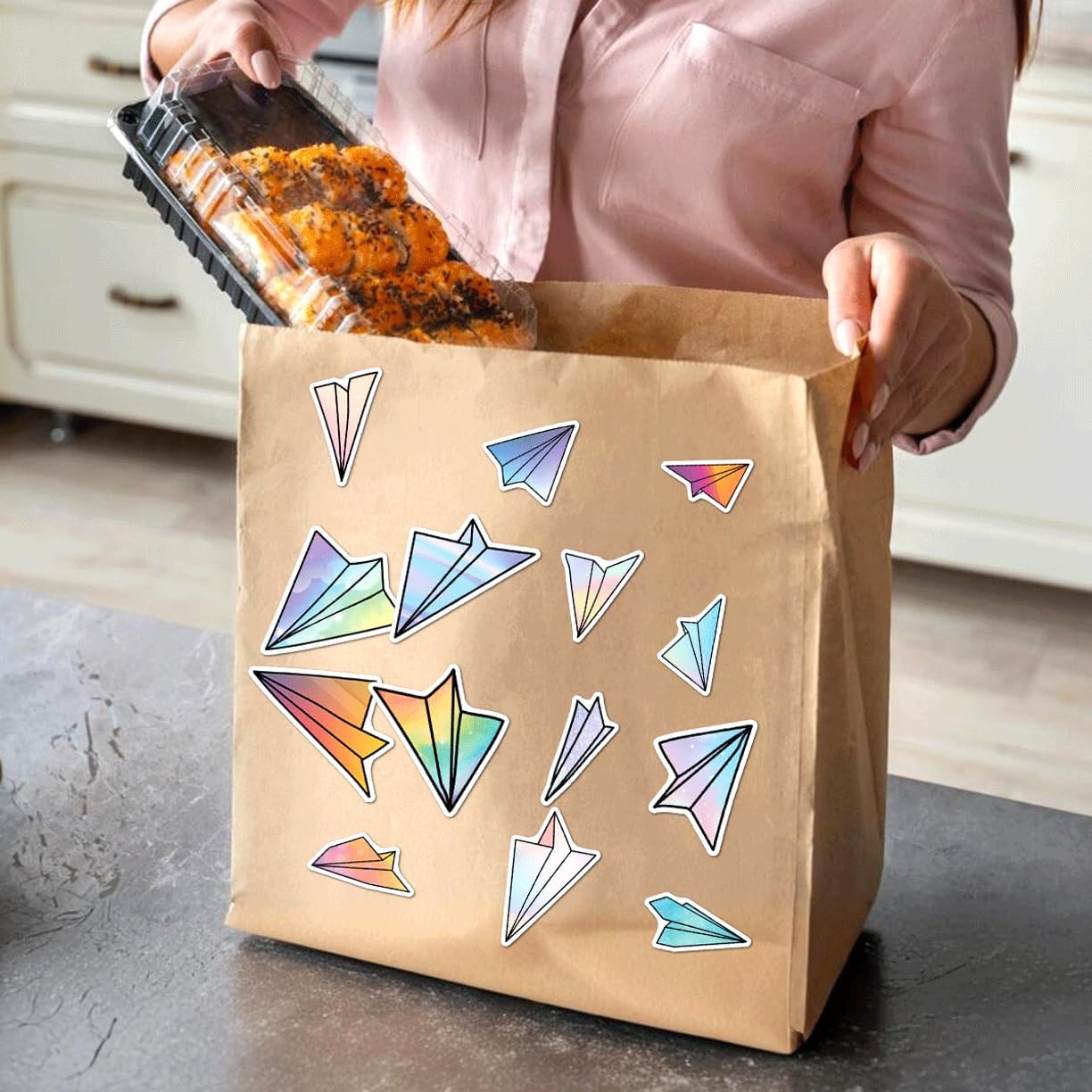 Colorful Holographic Paper Airplane Pattern Vinyl Stickers Pack for Laptops Water Bottles Skateboards Notebooks Kids Teens Students Collectors 50pcs Wall Decoration Car Hat