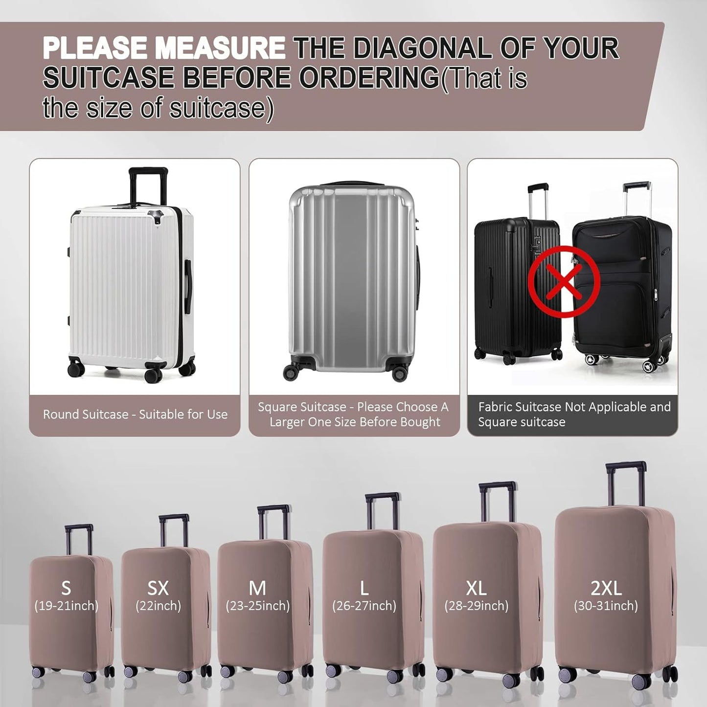 Travel Luggage Cover Suitcase Protector Scratch-Resistant Fit 19-31 Inch Suitcase, Not Included Suitcase (Khaki, L(26-27 inch))