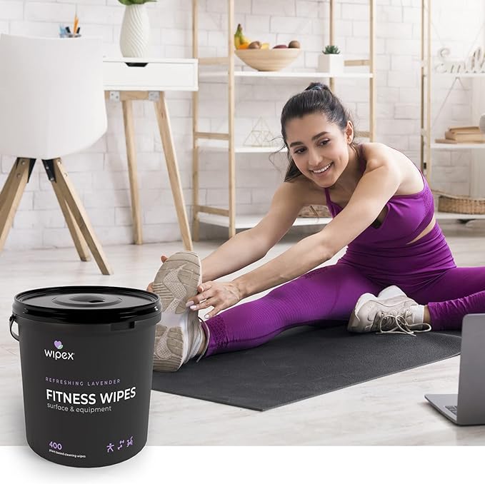 Wipex Gym Wipes – Natural Fitness Equipment Wipes, Plant-Based Cloth - Lavender & Vinegar to Clean Surfaces, Safe Yoga Mat Cleaner, All Purpose Gym Cleaner, Peloton Bikes, 400 Count (2 Pk)