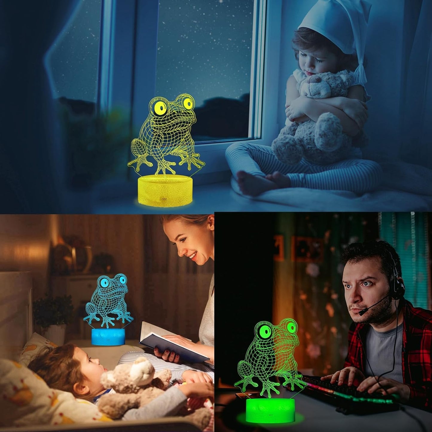 Cute Frog Night Light, Frog Gifts, Frog 3D Illusion Lamp with RGB 16 Colors Changing, Remote Control, Dimmable, Kids Room Decoration Baby's Light Room Decor Children Gifts