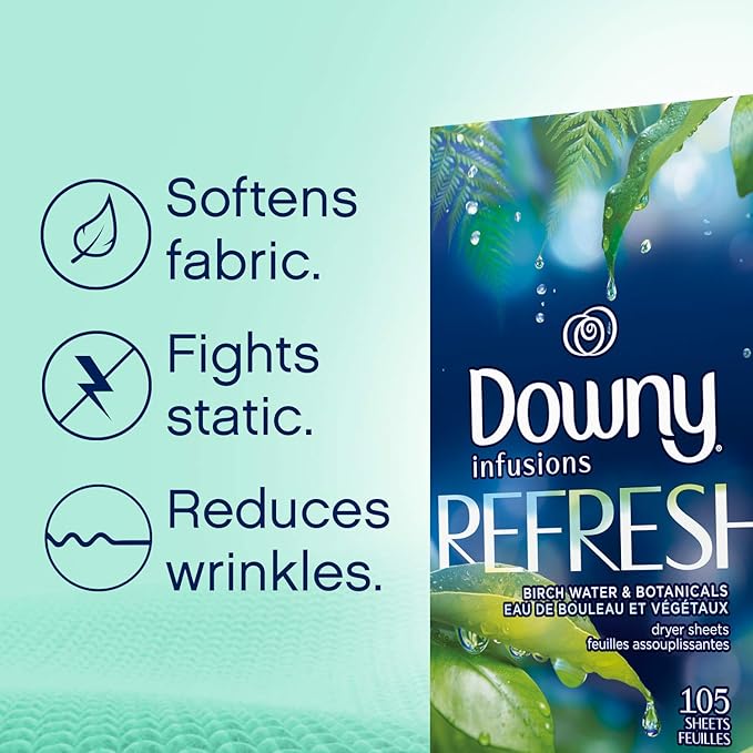 Downy Infusions Dryer Sheets Laundry Fabric Softener, Refresh, Birch Water & Botanicals, 200 Count
