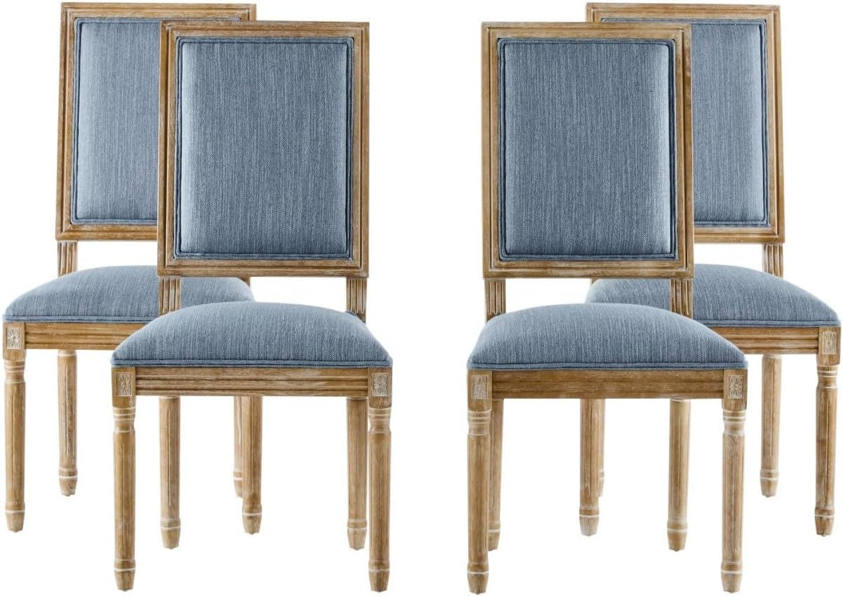 Merax Upholstered Solid Wood Dining Chairs Set of 4, French Country Style Accent Side Seating Furniture for Kitchen, Living Room, Cushioned Back, Slate Blue