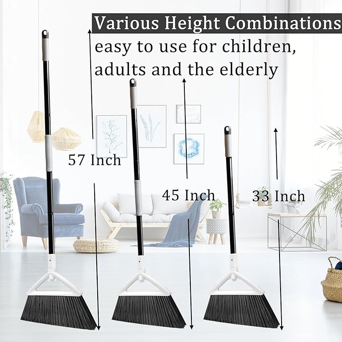 Outdoor Indoor Broom, Brooms for Sweeeping Indoor, Heavy-Duty Kitchen Broom with Long Pole, Angle Broom White for Garages Restaurant Courtyard Office Slidewalk Lobby Sweep Dust