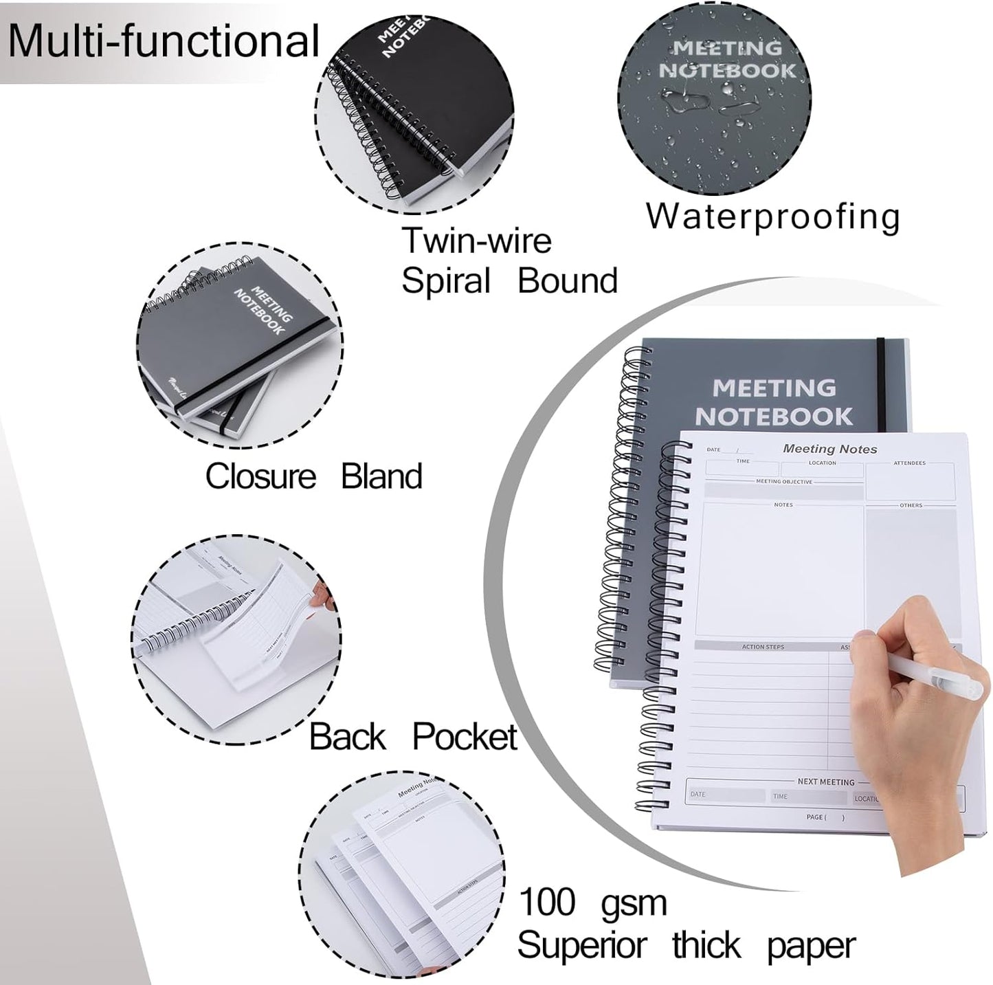 2 Pack Meeting Notebooks for Work Planner With Action Items 8.5" X 11" - A4 Professional Notebooks for Note Taking - Business Daily Planner Undated,Office Notebooks,240 Pages