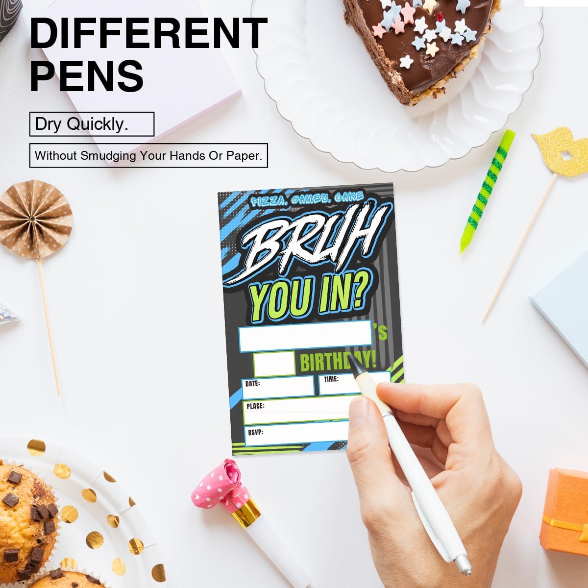 Bruh Birthday Invitation Supplies with Envelopes Set of 20 Birthday Invitations for Boys Teens Fill in Blank, Double Sided