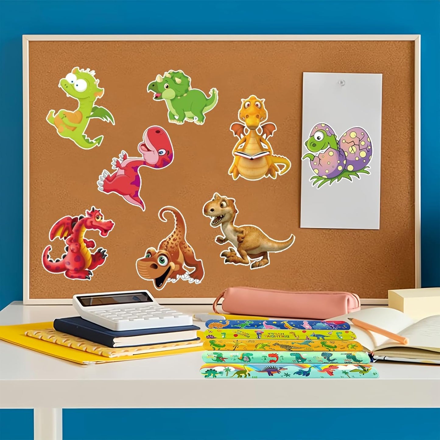 74Pcs Dinosaur Theme Party Favors Contain 24 Pcs Slap Bracelets 50Pcs Stickers, Dino Theme Birthday Party Decorations,Classroom Rewards Supplies.