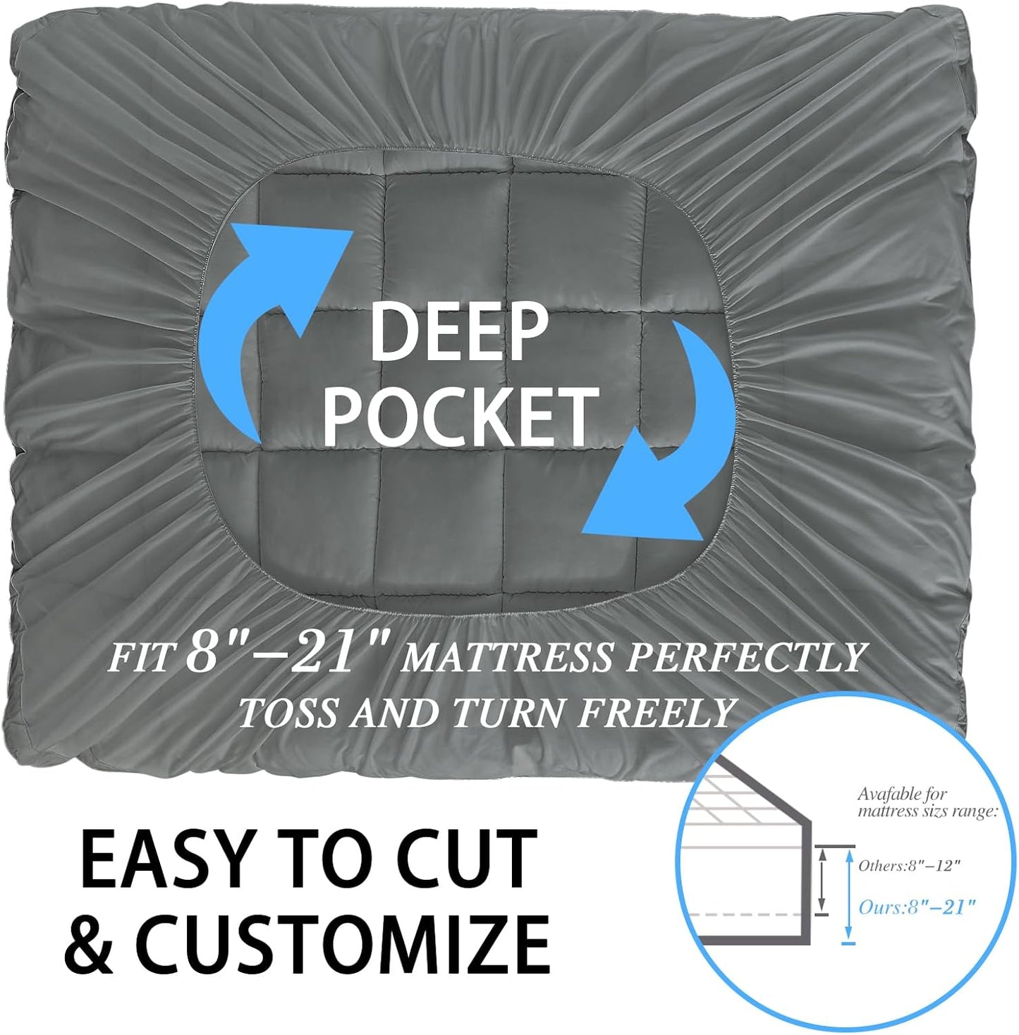CYMULA Full Size Mattress Topper - Extra Thick Cooling Mattress Pad Cover for Back Pain - Soft Mattress Protector Firm Bed Topper Pillow Top with 8-21 Inch Deep Pocket 3D Snow Down Alternative Fill