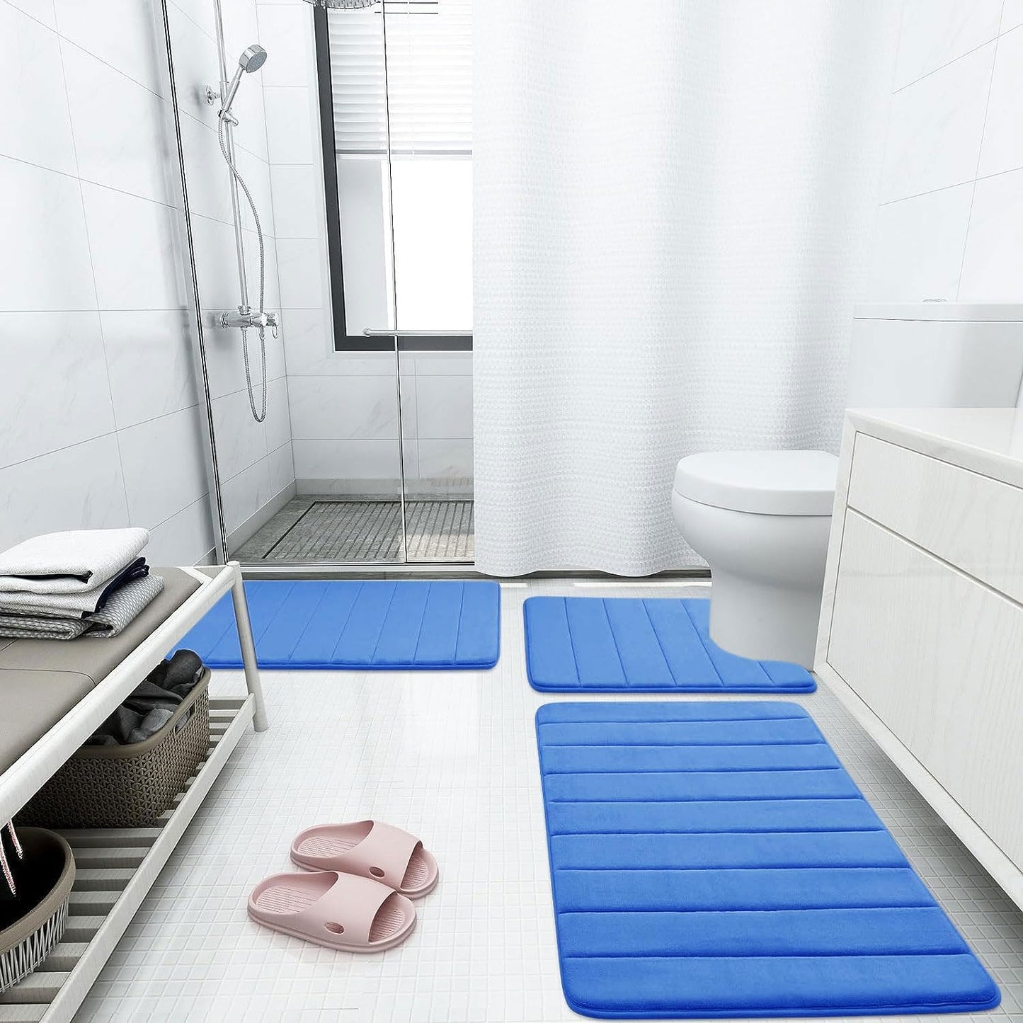 Buganda Memory Foam Bath Mat, 35.4" x 24", Ultra Soft and Non-Slip Bathroom Rugs, Water Absorbent and Machine Washable Bath Rug Runner for Bathroom, Shower, and Tub, Royal Blue