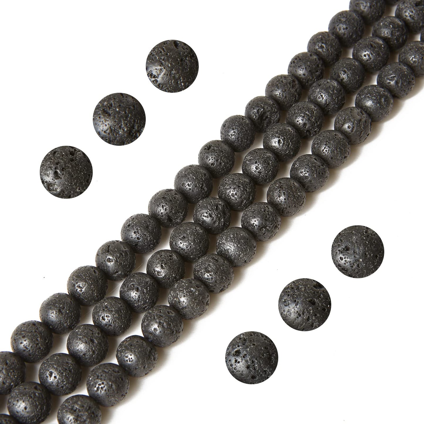 60pcs 6mm Black Lava Beads Natural Gemstone Beads Round Loose Beads for Jewelry Making