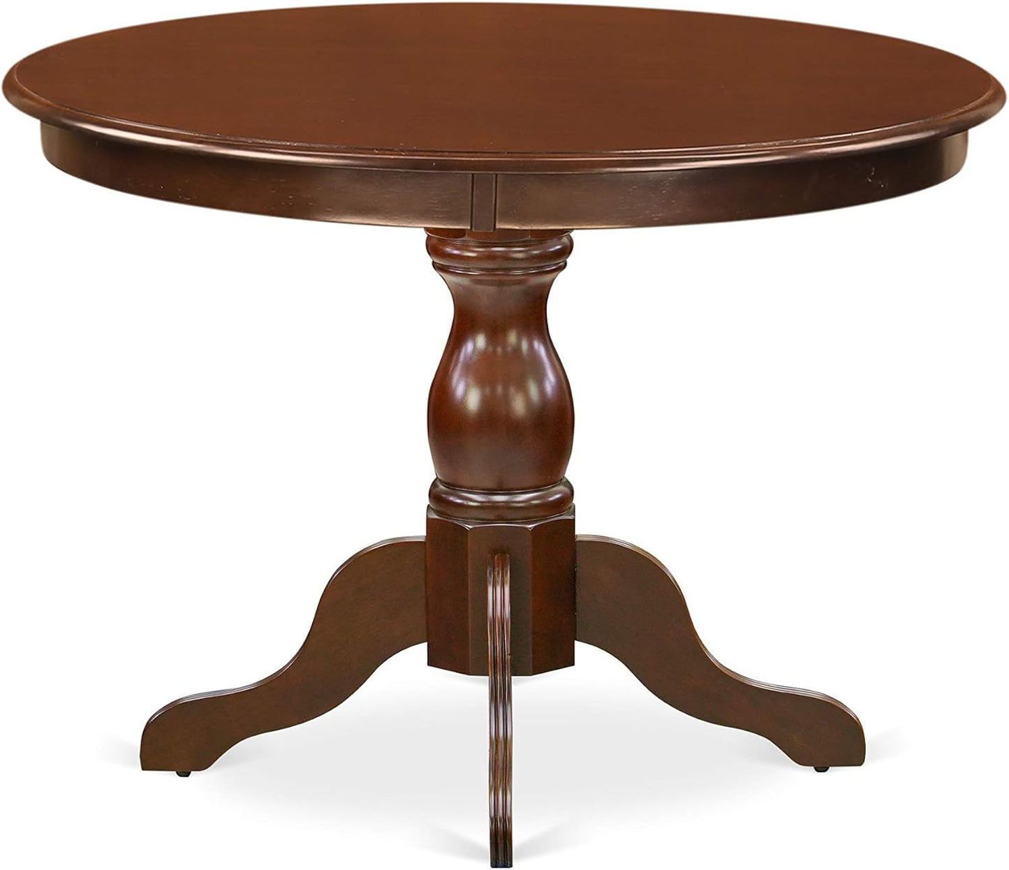 East West Furniture HBDA3-MAH-C 3 Piece Dining Set Contains a Round Dining Room Table with Pedestal and 2 Linen Fabric Upholstered Chairs, 42x42 Inch, Mahogany