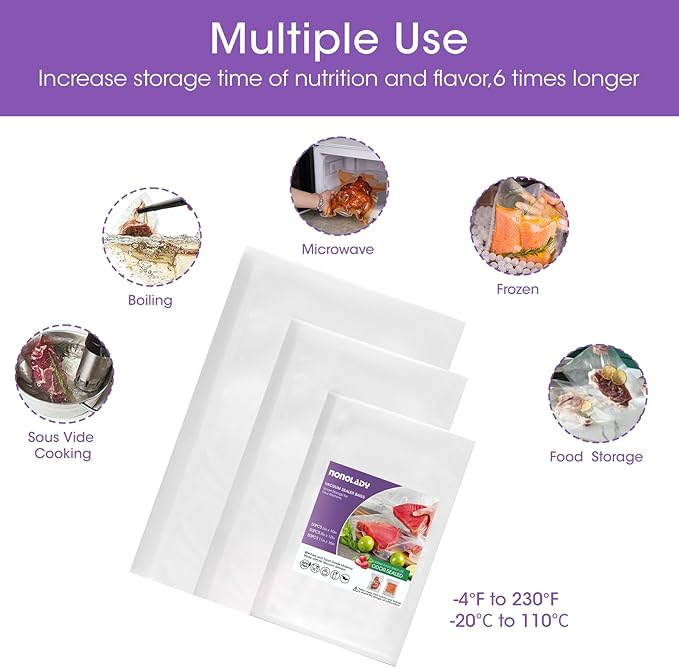 Vacuum Sealer Bags for Food, 50 Gallon 11" x 16" & 50 Quart 8" x 12" & 50 Pint 6" x 10" Precut, Commercial Grade, BPA Free, for Food Vac Storage, Freezer, Sous Vide, Meal Prep