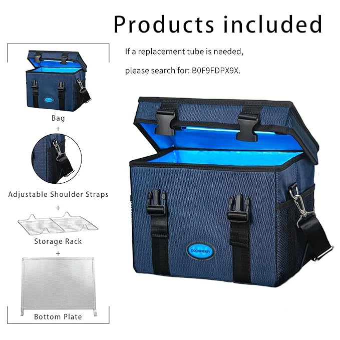 UVC Sanitizer Box Ozone Free with Timer, Portable Large Cleaner Bag with USB Port, UV Light Blue Tote for Mask, Cell Phone, Baby Bottle, Key, Towel 12L/3.17 gal