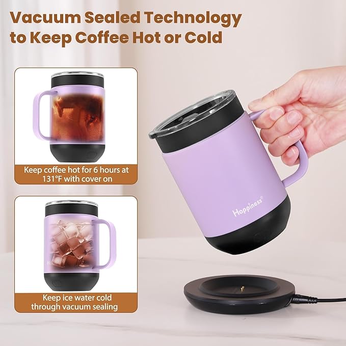 Happiness Smart Heated Coffee Mug,16oz Rechargeable Electric Self Heating Temperature Control Coffee Cup